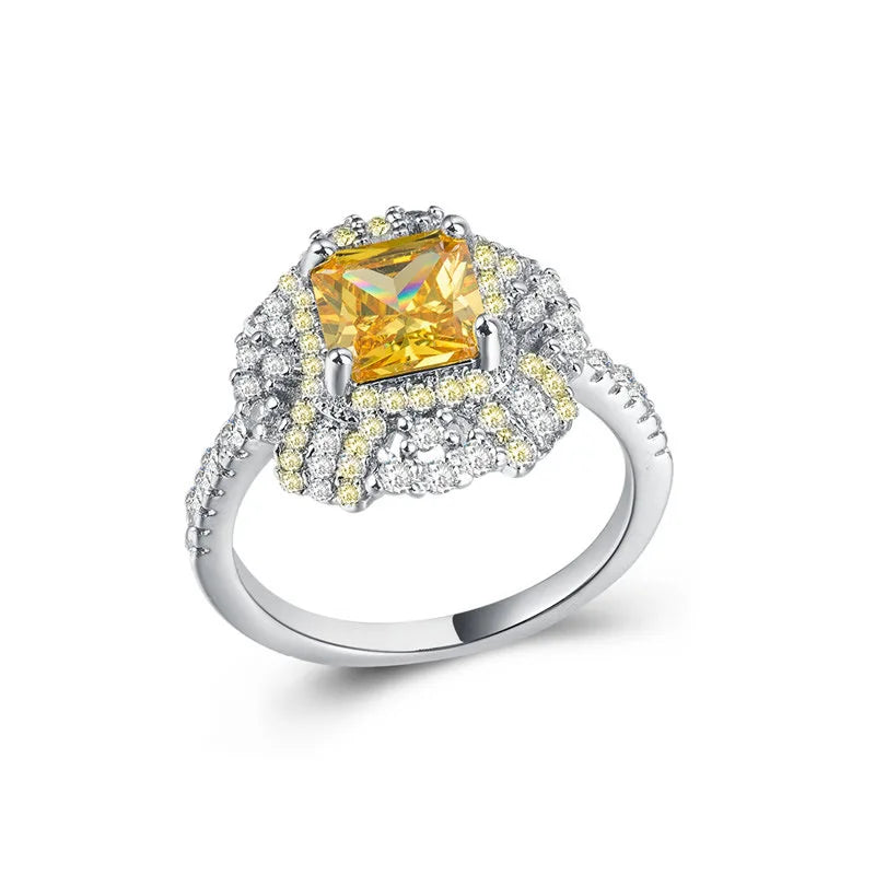 Cellacity Silver 925 Ring Square Citrine Gemstones OL Female Rings