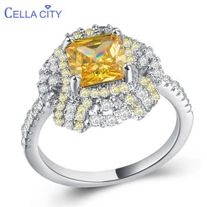 Cellacity Silver 925 Ring Square Citrine Gemstones OL Female Rings
