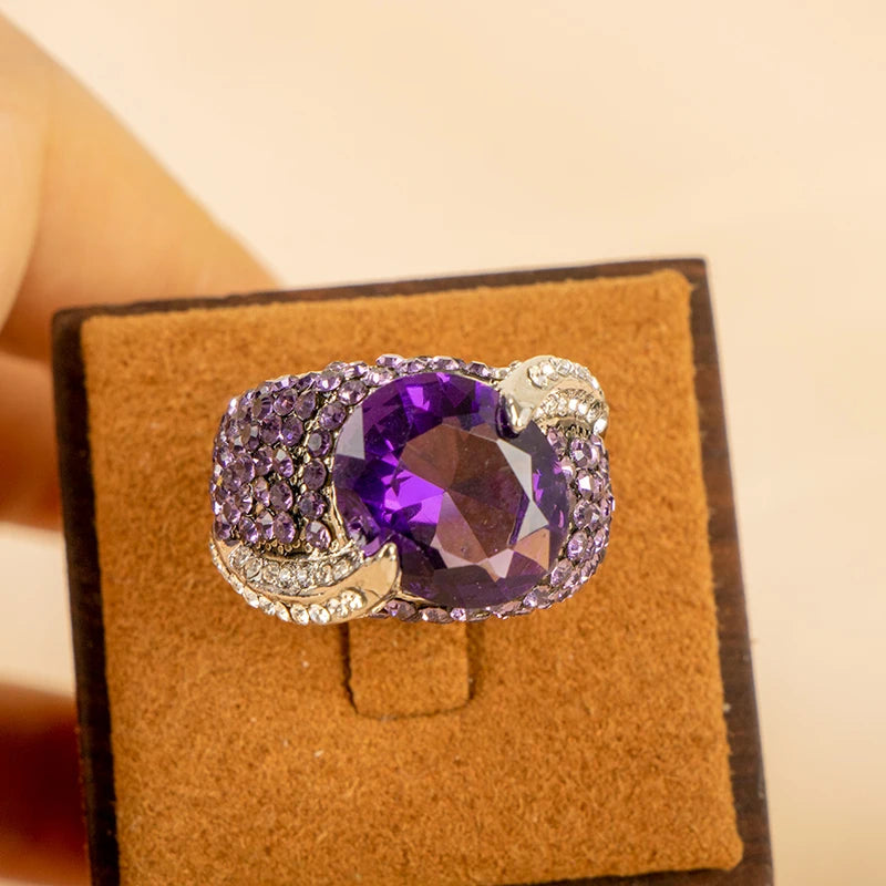 Cellacity Vintage Amethyst Women Ring Purple Zircon Silver Jewelry Size 6-10