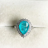Vintage Silver Ring with Water Drop Gemstone, Wedding Party Size 6-10