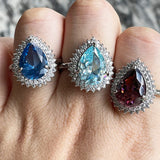 Vintage Silver Ring with Water Drop Gemstone, Wedding Party Size 6-10