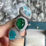 Vintage Silver Ring with Water Drop Gemstone, Wedding Party Size 6-10