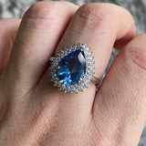 Vintage Silver Ring with Water Drop Gemstone, Wedding Party Size 6-10