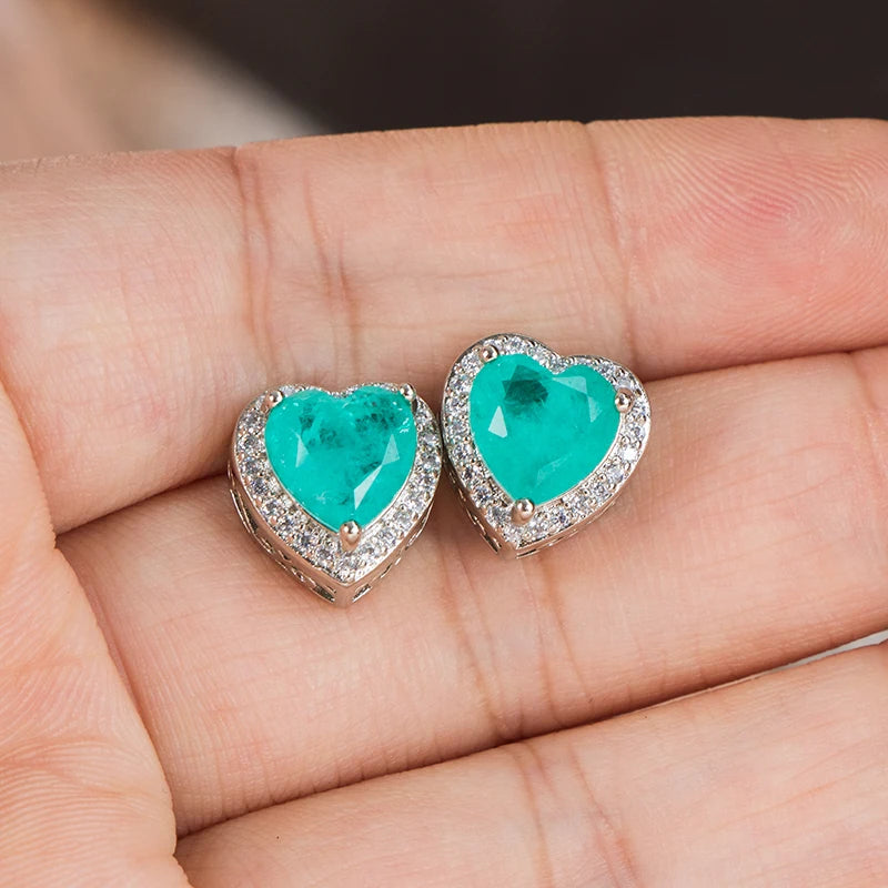 Heart Shape Paraiba Gemstones Earrings