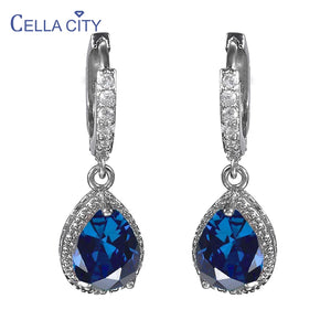 Water Drop Shape 925 Sterling Silver Earrings with Gemstones