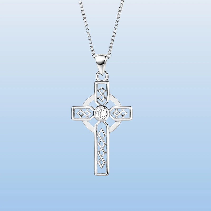 Celtic Cross Necklace Silver Sterling 925 Pendant Women Men Ireland Irish