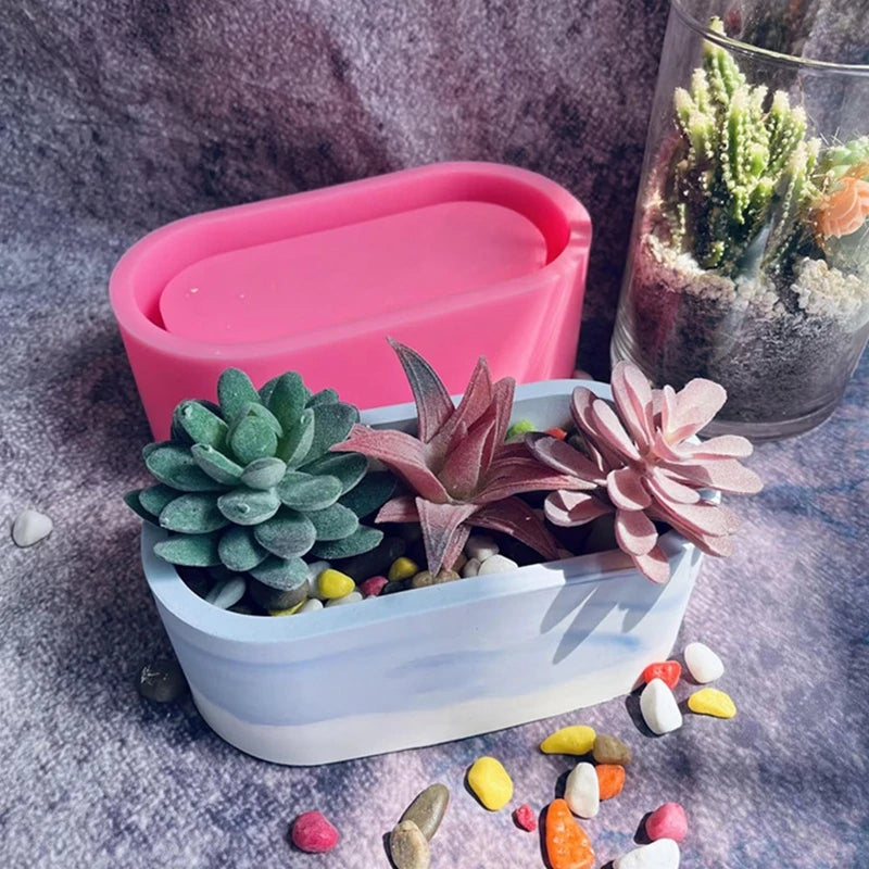 Silicone Cement Gypsum Flower Pot Mold Oval Shaped Pen Holder Mold Y08E