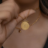 Vintage Roman Engraved Coin Pendant Layered Star Necklace