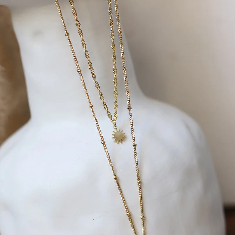 Vintage Roman Engraved Coin Pendant Layered Star Necklace