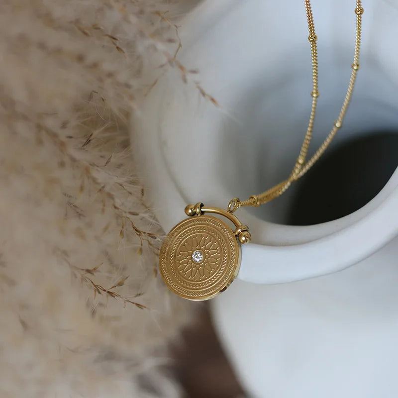 Vintage Roman Engraved Coin Pendant Layered Star Necklace