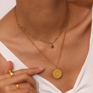 Vintage Roman Engraved Coin Pendant Layered Star Necklace