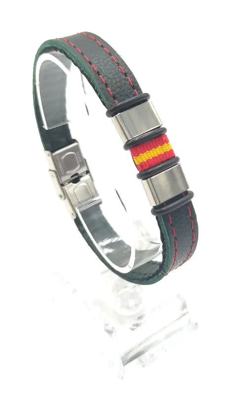 Spain Flag Beaded Leather Bracelet