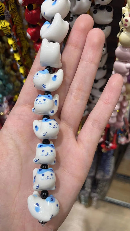 Ceramic Beads Hand Beaded Kitten Beads Necklace Bracelet Accessories DIY