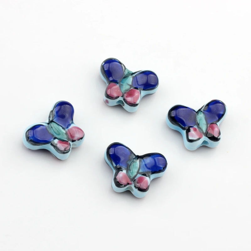 Ceramic Butterfly Spacer Beads Hand-painted 10pcs 13*18mm