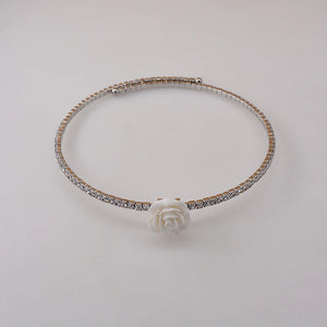 Ceramic Flower Crystal Choker Necklace Collar Statement Silver Necklace Women