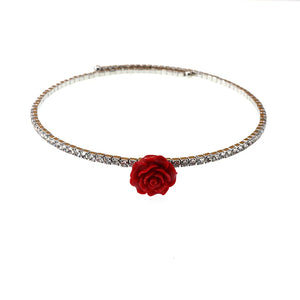 Ceramic Flower Crystal Choker Necklace Collar Statement Silver Necklace Women