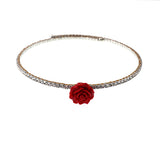 Ceramic Flower Crystal Choker Necklace Collar Statement Silver Necklace Women