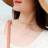 Ceramic Flower Crystal Choker Necklace Collar Statement Silver Necklace Women