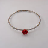 Ceramic Flower Crystal Choker Necklace Collar Statement Silver Necklace Women