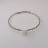 Ceramic Flower Crystal Choker Necklace Collar Statement Silver Necklace Women
