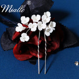 Ceramic Flower Hair Pins Silver Jewelry Bridal Wedding Hair Accessories