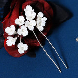 Ceramic Flower Hair Pins Silver Jewelry Bridal Wedding Hair Accessories