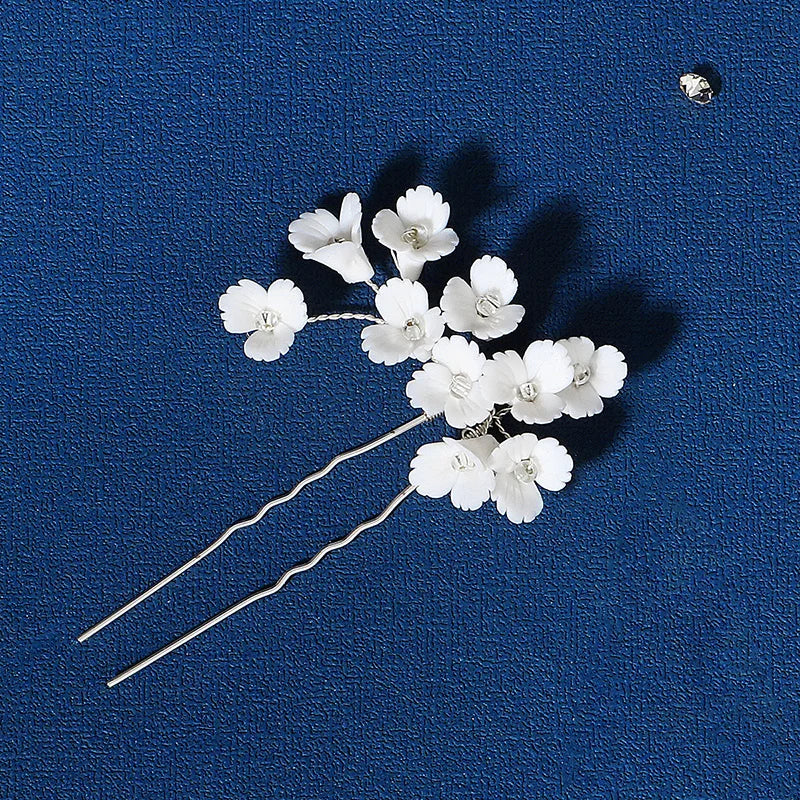 Ceramic Flower Hair Pins Silver Jewelry Bridal Wedding Hair Accessories