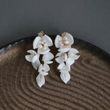 Ceramic Flower Leaf Bridal Hair Pins Set Silver Beads Wedding Headpiece Earrings