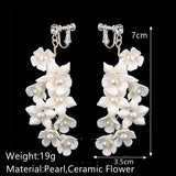 Ceramic Flower Pearl Clip On Earrings for Women Accessories