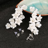 Ceramic Flower Pearl Clip On Earrings for Women Accessories