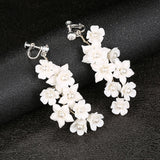 Ceramic Flower Pearl Clip On Earrings for Women Accessories