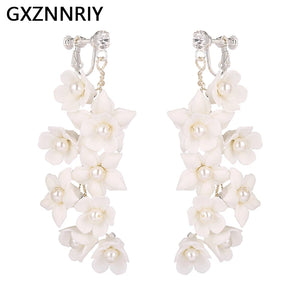 Ceramic Flower Pearl Clip On Earrings for Women Accessories