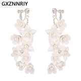 Ceramic Flower Pearl Clip On Earrings for Women Accessories