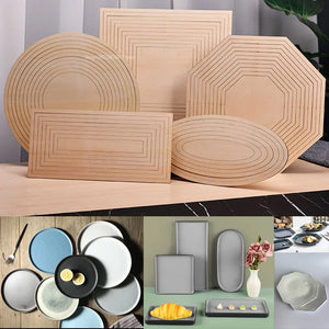 Ceramic Plate Forming Mold Wood Geometric Hand-printed Pottery Tools