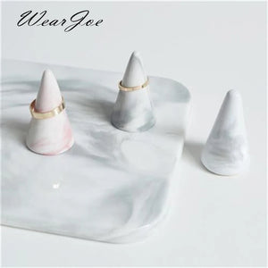 Ceramic Conical Ring Holder Stand Marble Decor