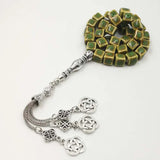 Ceramic Tasbih Green 33 Beads Two Tesbih Metal Tassels Bracelets Special Gift