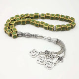 Ceramic Tasbih Green 33 Beads Two Tesbih Metal Tassels Bracelets Special Gift
