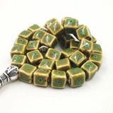 Ceramic Tasbih Green 33 Beads Two Tesbih Metal Tassels Bracelets Special Gift