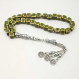 Ceramic Tasbih Green 33 Beads Two Tesbih Metal Tassels Bracelets Special Gift