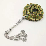 Ceramic Tasbih Green 33 Beads Two Tesbih Metal Tassels Bracelets Special Gift