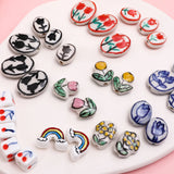Ceramic Tulip Flower Rainbow Earrings