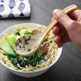 Japanese Ceramic Long Handle Soup Spoons for Pho Ramen Noodles