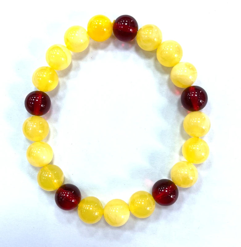 10mm Natural Yellow&Red Round Amber Bracelet