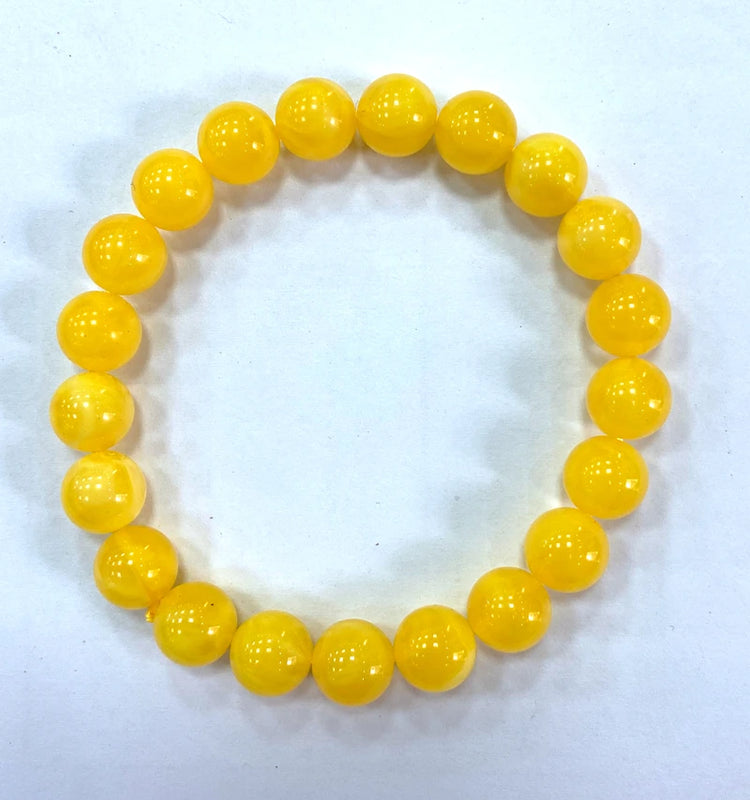 10mm Yellow Round Mexican Amber Beeswax Bracelet