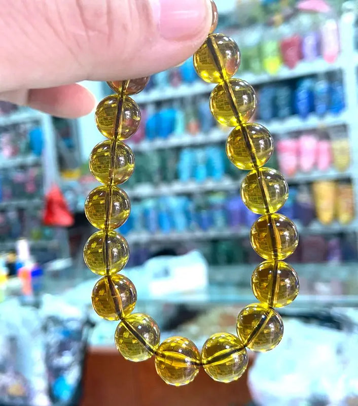 12mm Yellow Mexican Amber Beeswax Bracelet