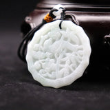 Natural A Jadeite Jade Emerald Carved Bird Flower Pendant Necklace Pendants