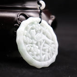 Natural A Jadeite Jade Emerald Carved Bird Flower Pendant Necklace Pendants