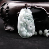 Natural A Jadeite Jade Emerald Dragon Pendant Oval Necklace Pendants