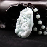 Natural A Jadeite Jade Emerald Dragon Pendant Oval Necklace Pendants