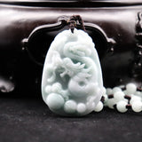 Natural A Jadeite Jade Emerald Dragon Pendant Oval Necklace Pendants
